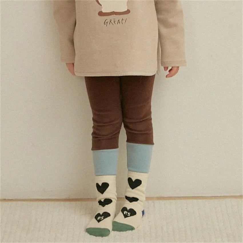 Stock Childrens Cotton Fleece-Lined Thickened DERON Base Leggings; Autumn/Winter Kids