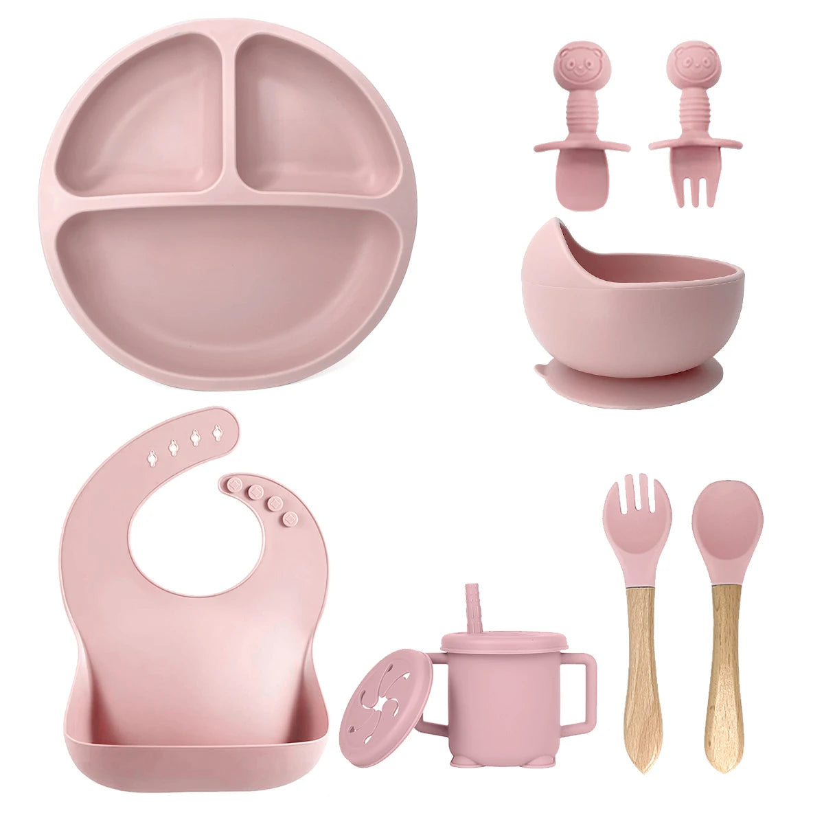 10 Soft Silicone Baby Feeding Equipment Set Spoon Fork Printed Pattern Comfortable