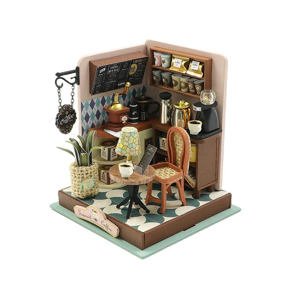 Hongda Custom Design S2301 Transit Coffee Mini Doll House Diy Mini House Wooden Miniature