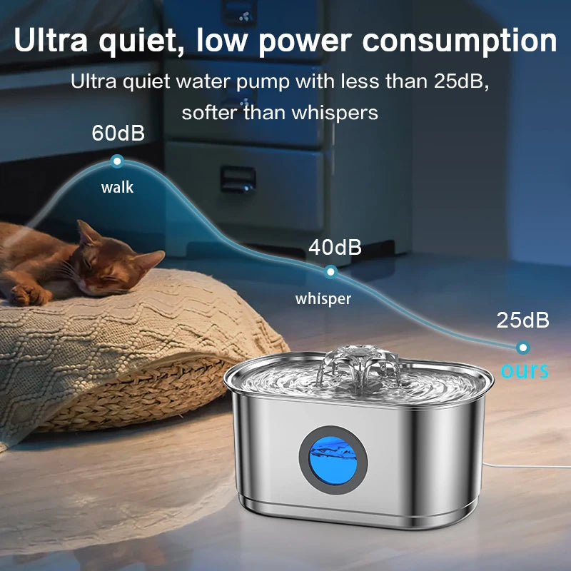 Cat Water Fountain 3.2L 304 Stainless Steel Window Flower Spout Ultra Quiet Automatic