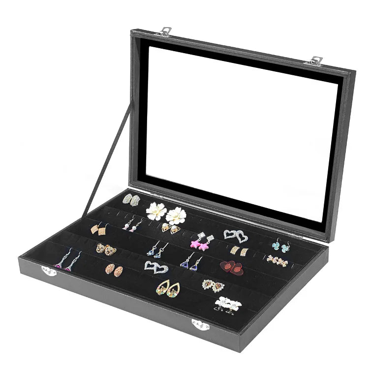 Custom Jewelry Organizer Boxes Display Travel Jewelry Case Portable Velvet Glass Cover