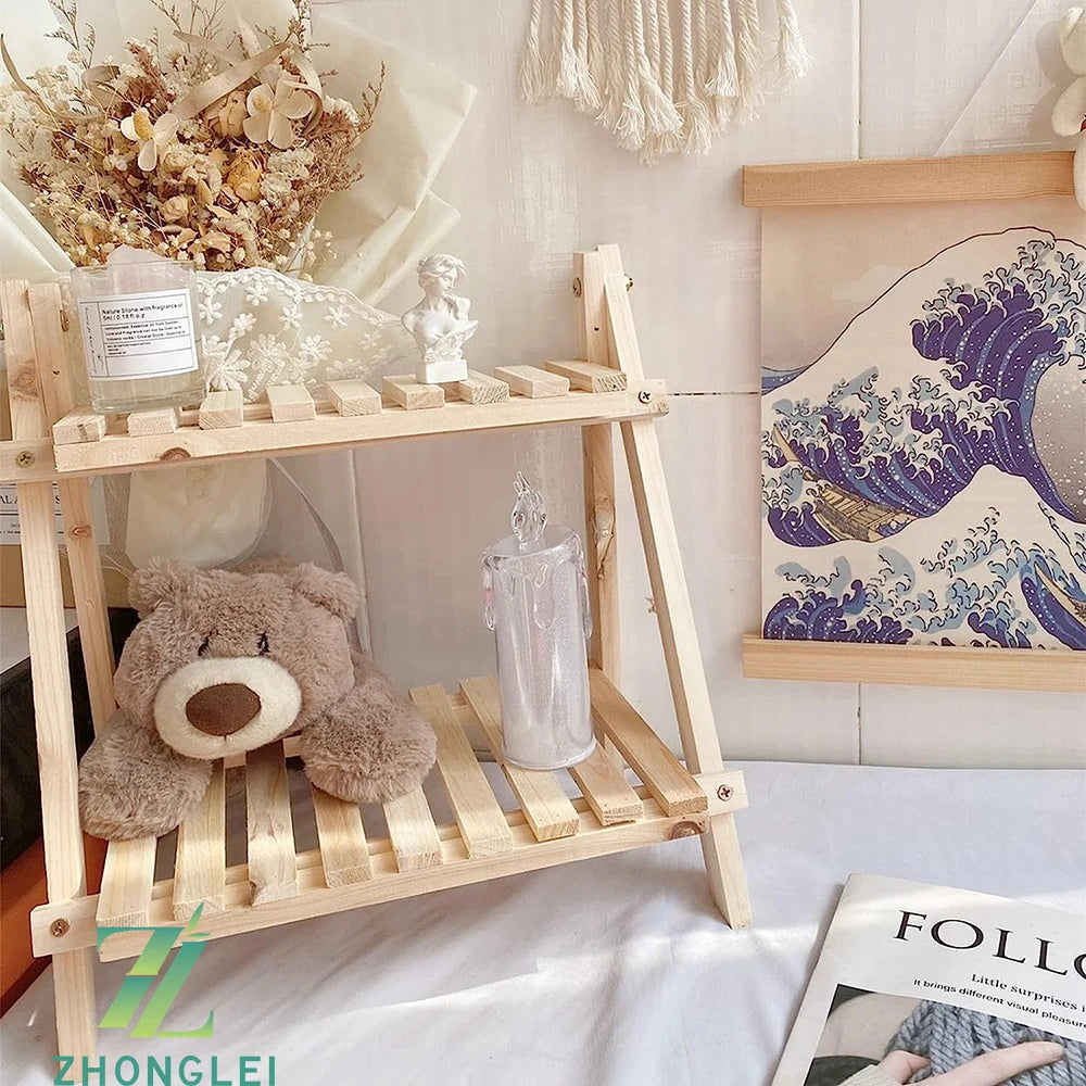 Wooden Double Layer Rack Desk Storage Organizer