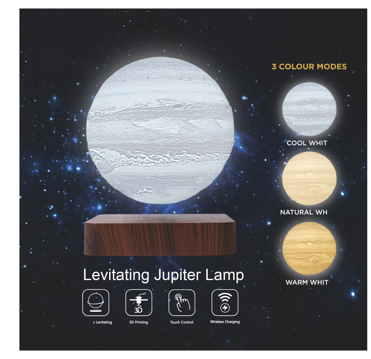 Magnetic Levitation 85mm 3D Printing Night Light Moon Lamp for Home Decoration Christmas