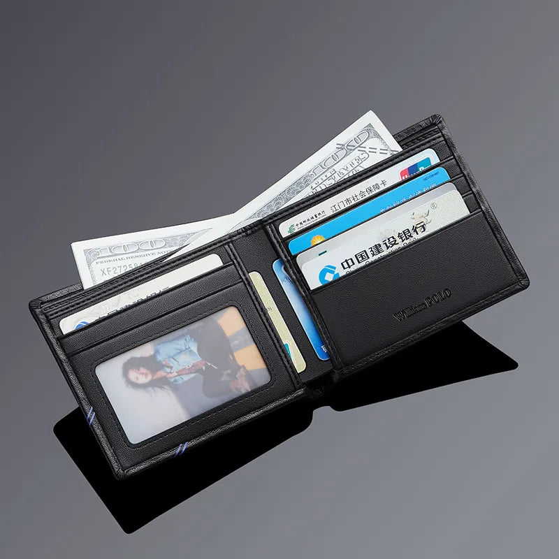 Men'S Minimalist Black Leather Wallet with Open Closure Short RFID Card Holder