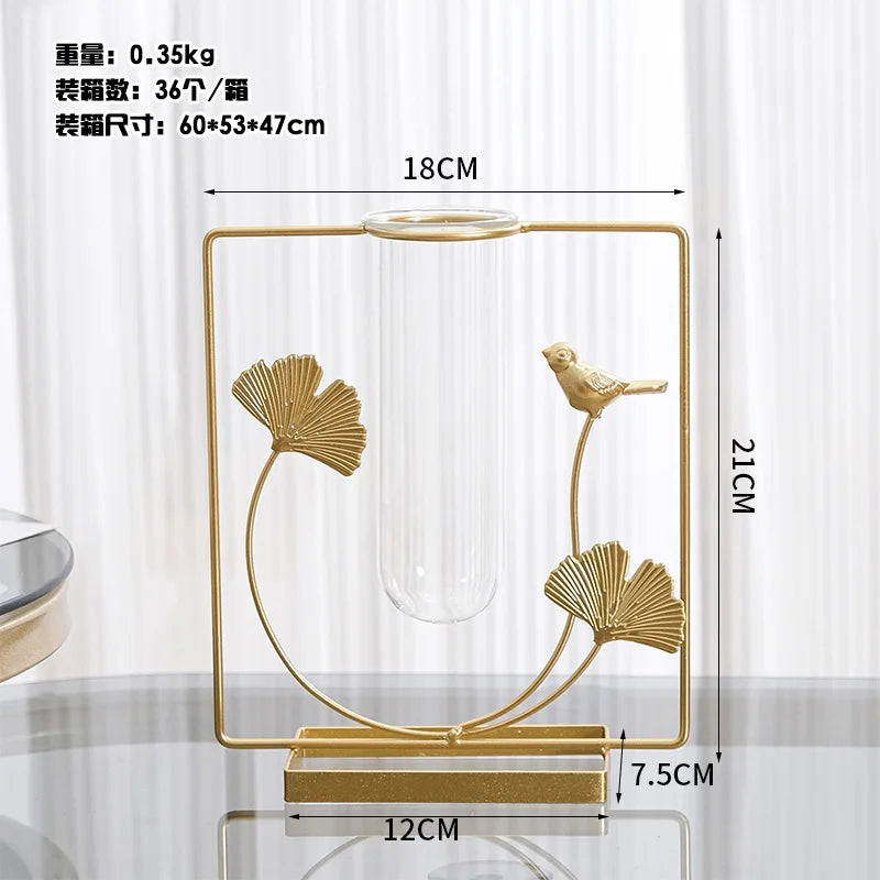 Modern Metal Plant Propagation Station Ginkgo Leaf Desktop Glass Hydroponic Planter Pots