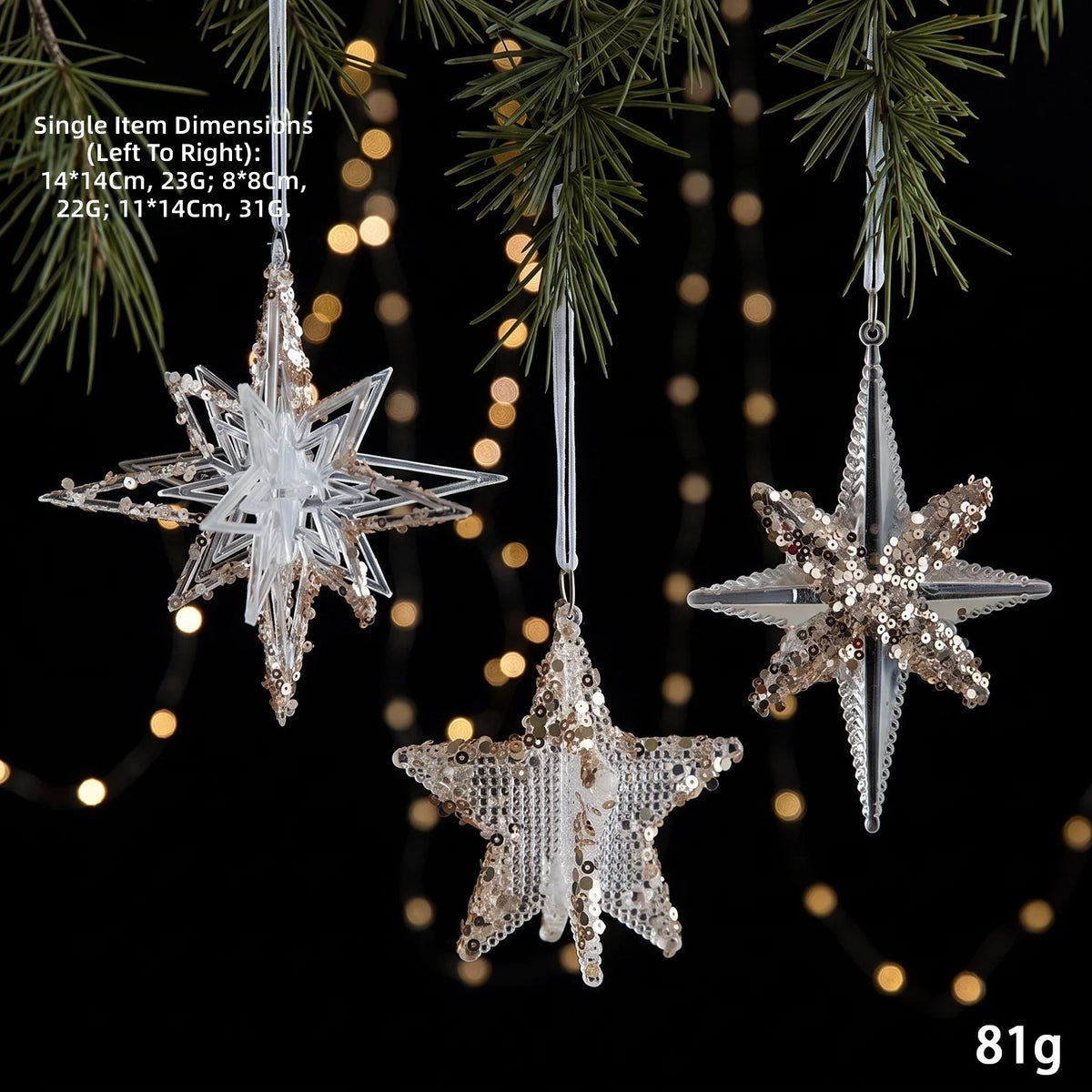 Christmas Ornaments Sequins Acrylic Transparent Snowflake Pendant Hanging Decor Christmas