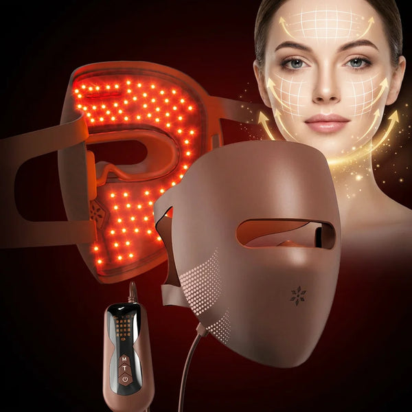 USB Rechargeable 3D LED Face Mask with 460nm, 665nm and 850nm Light, Brown