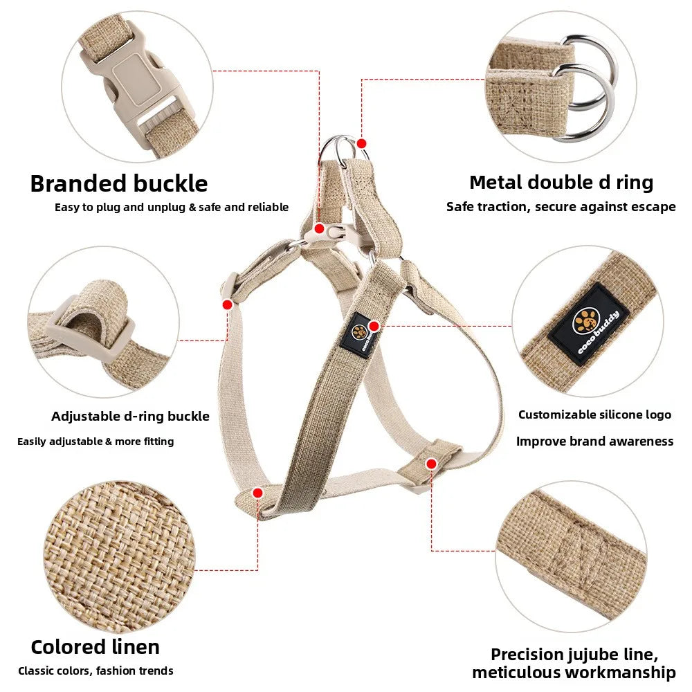 Eco-Friendly Cotton Linen Step-In Vest-Style Dog Harness Adjustable No Pull Soft