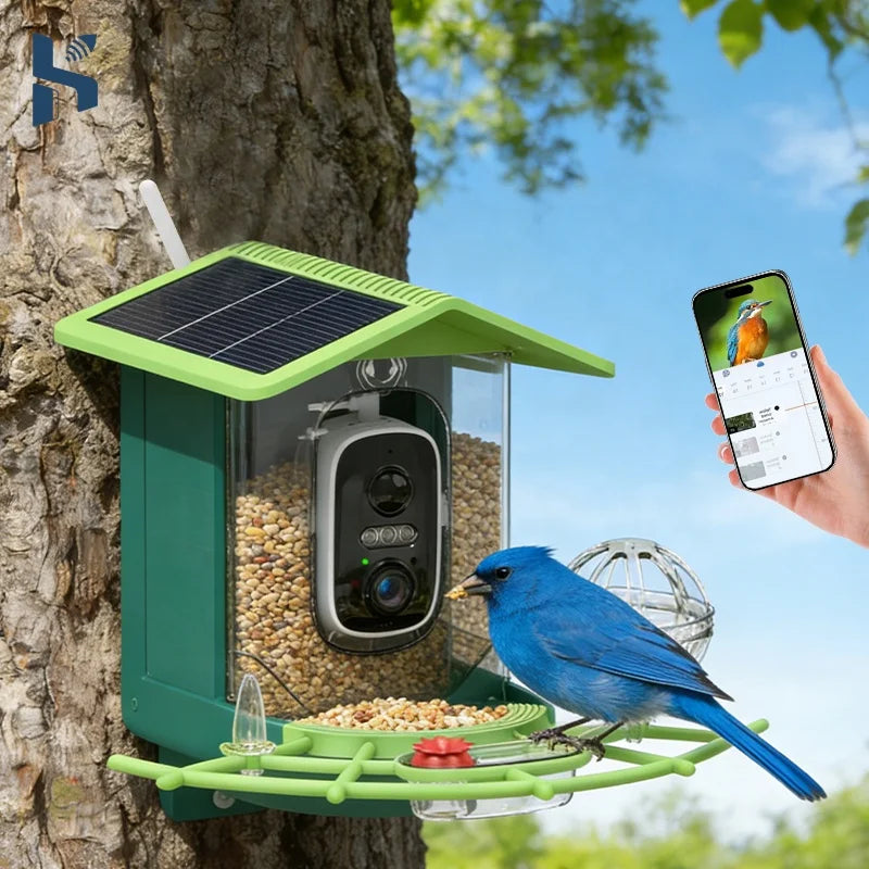 Solar Powered Smart Bird Feeder with HD WiFi Camera AI Bird Recognition Outdoor Automatic