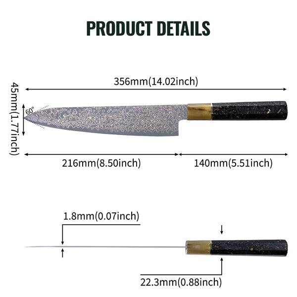 Professional Japanese Damascus Chef Knife 10Cr15MoV Custom Kitchen Knives 33 Layer Tri