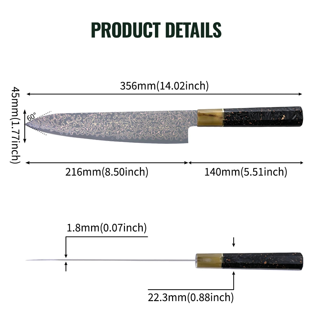 Professional Japanese Damascus Chef Knife 10Cr15MoV Custom Kitchen Knives 33 Layer Tri