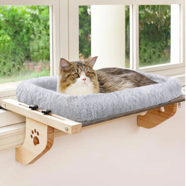 Cat Sill Window Perch Sturdy Hammock Wood Metal Frame Easy Adjust Window Seat Cushion