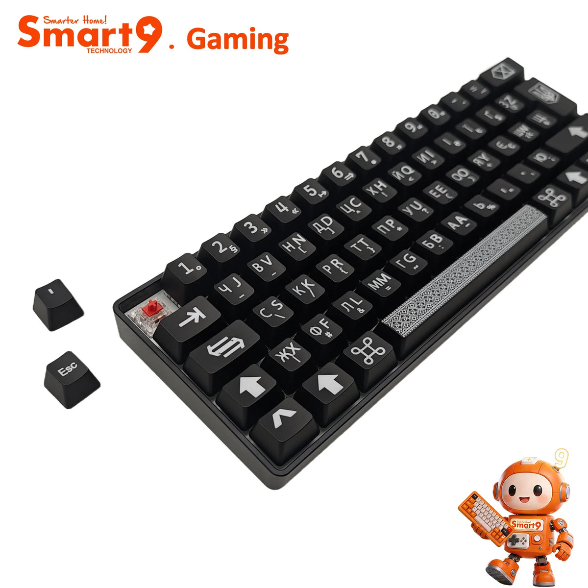 Smart9 61Key Mini Wireless Mechanical RGB Keyboard with Laser Carving Keycaps for Gaming