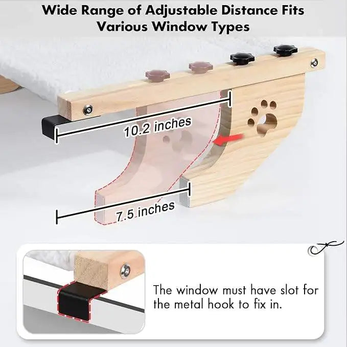 Adjustable Elevated Modern Cat Hammock Window Perch Wooden Frame Pet Bed Carton Packed