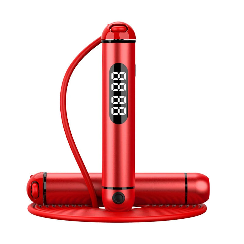 Electronic Metal Digital Skipping Rope With Adjustable PVC Wire Cordless Ball Smart Jump
