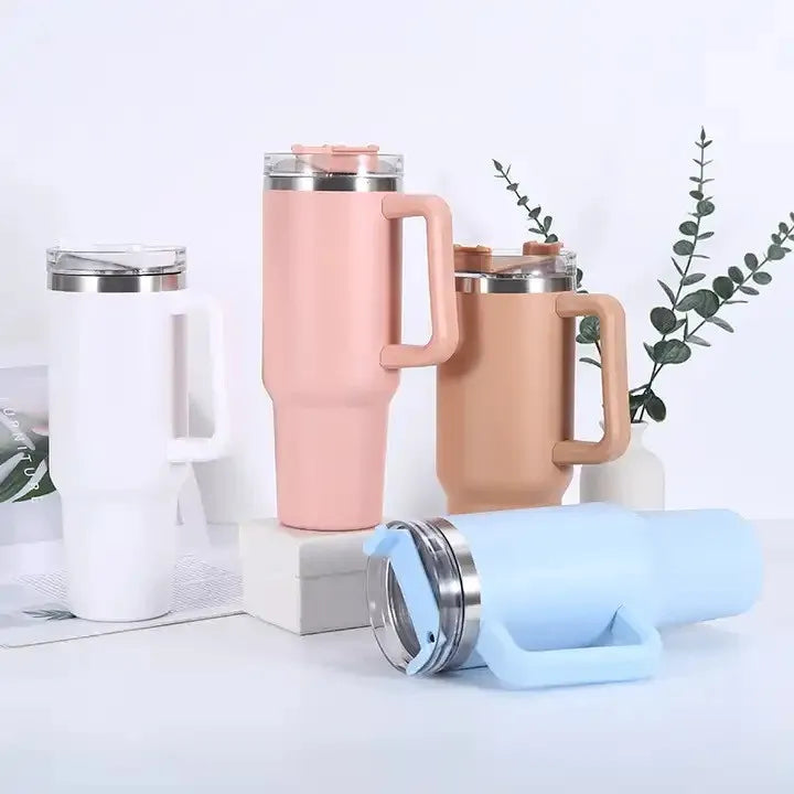 40oz Stainless Steel Powder Coated Tumbler with Handle Travel Cup for Water for Back