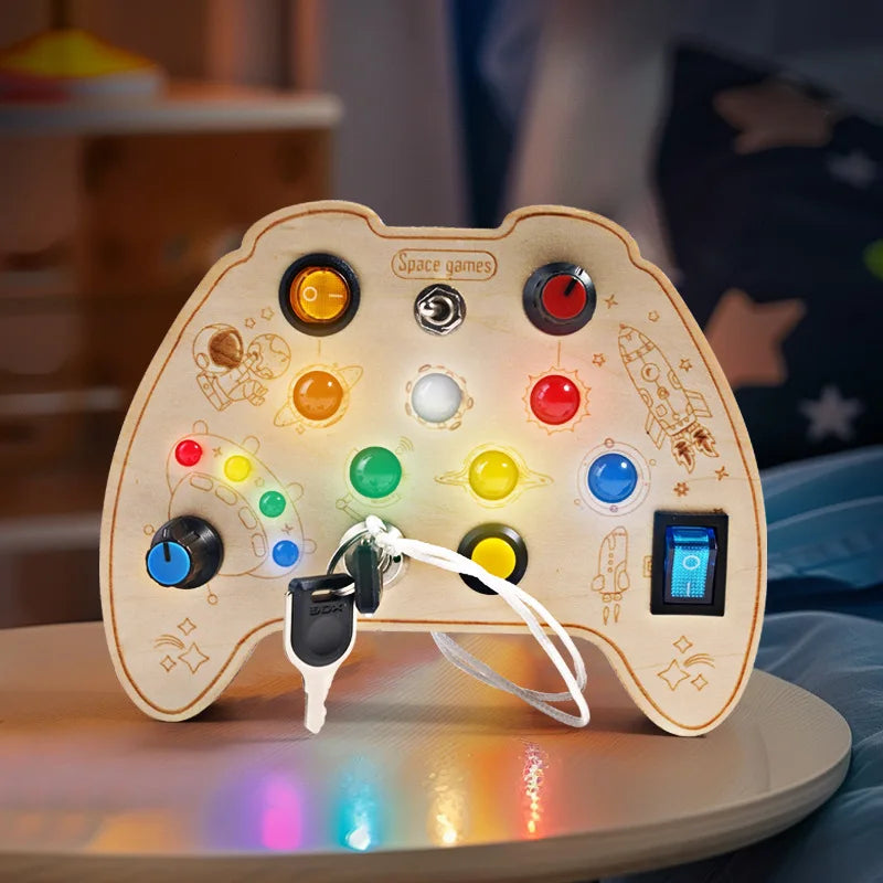 Montessori Sensory Busy Board for Toddlers LED Light Natural Wooden Activity CE Certified