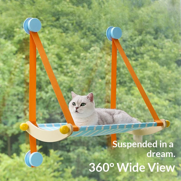 Cat Hammock Window Perch with Hanging Straps and Striped Bed Surface for Daily Rest