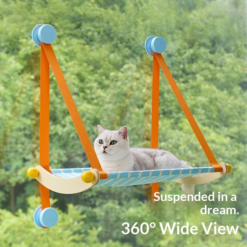 Cat Hammock Window Perch with Hanging Straps and Striped Bed Surface for Daily Rest