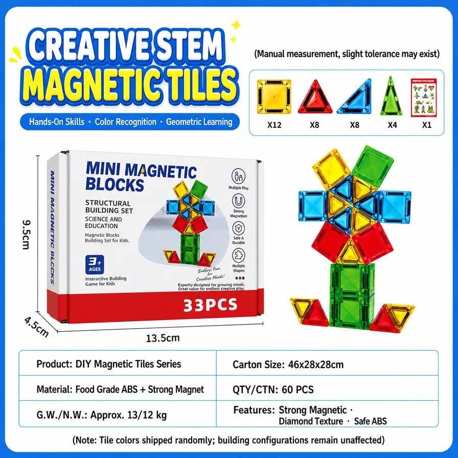Magnetic Tiles Building Blocks for Kids STEM Educational Construction Crystal Diamond