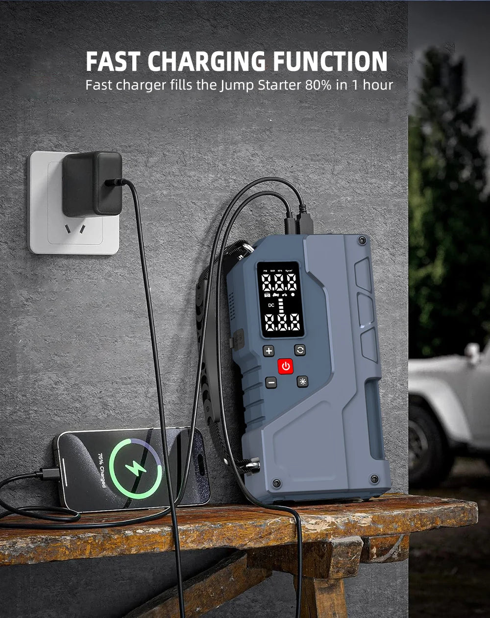 Portable Tire Inflator Air Compressor with Jump Starter Air Pump with Digital Pressure