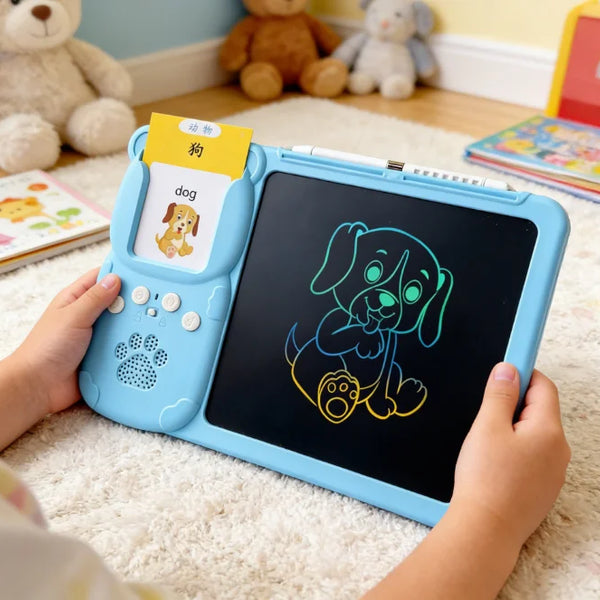 LCD Writing Tablet+Flash Card Talking 112 Cards Toddler Drawing Board Machine Early