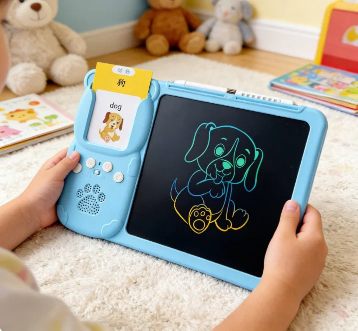 LCD Writing Tablet+Flash Card Talking 112 Cards Toddler Drawing Board Machine Early