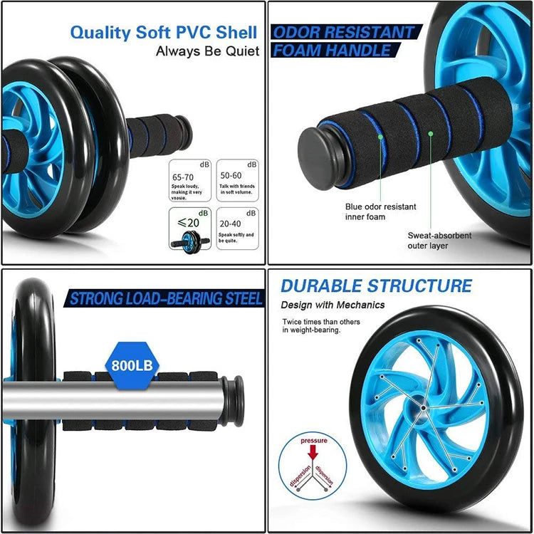5-in-1 AB Wheel Roller Kit with Push-UP Bar Hand Griper Jump Rope and Knee Pad