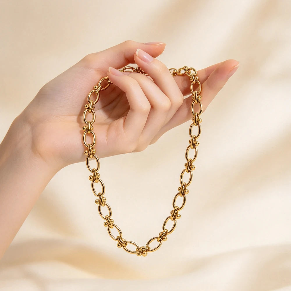 18K Gold Plated Rhodium Plated Stainless Steel Necklace Vintage Modern Classic Geometric