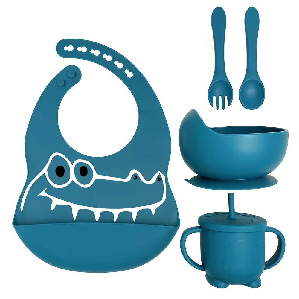 8pc Bebe Silicone Feeding Set Toddler Weaning Set Suction Bottom Infant Dining Tableware
