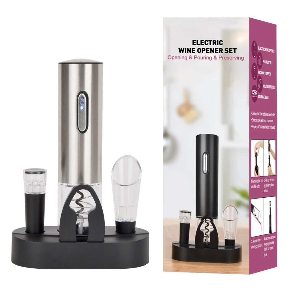 Modern Style Automatic Electric Wine Bottle Opener Set 304 Stainless Steel Four-Piece