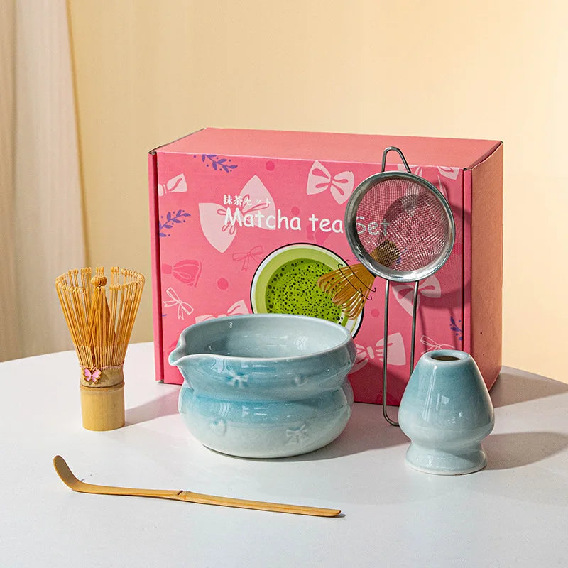 Chinese New Eco-Friendly Pink Whisk Mixing Kits Matcha Gift Set 5pcs Set Matcha Tea Set