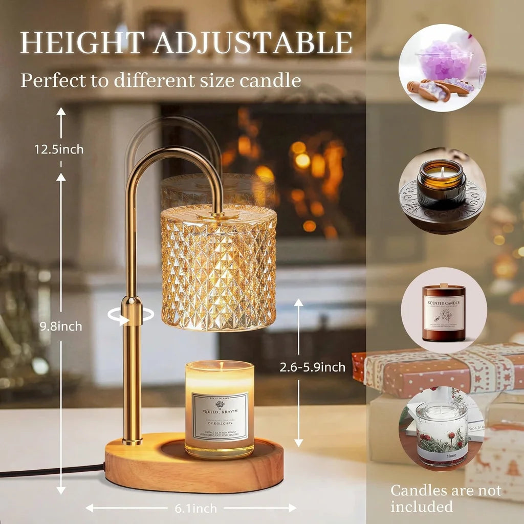 Adjustable Glass Candle Warmer Lamp Aromatherapy Table Light with Timer Dimmer for Home