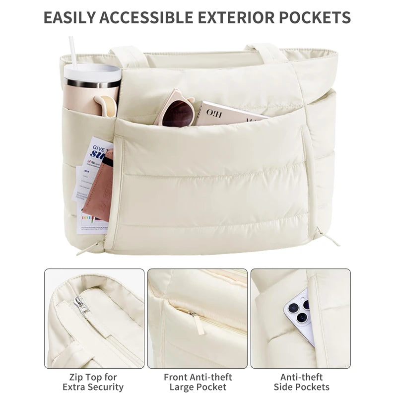 Lightweight Puffy Work Handbag Teacher Nurse Quilted Shoulder Bag Puffer Tote Bag