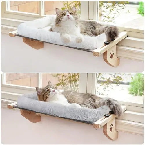 Easy to Adjust Cat Bed Wood Window Perch Sturdy Hammock Wooden House for Cats
