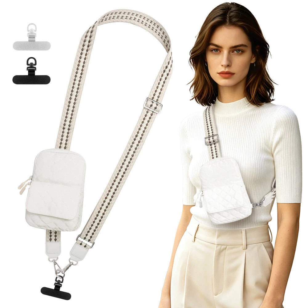 CS Unisex Adjustable Crossbody Phone Strap Bag with Zipper Closure Polyester Material