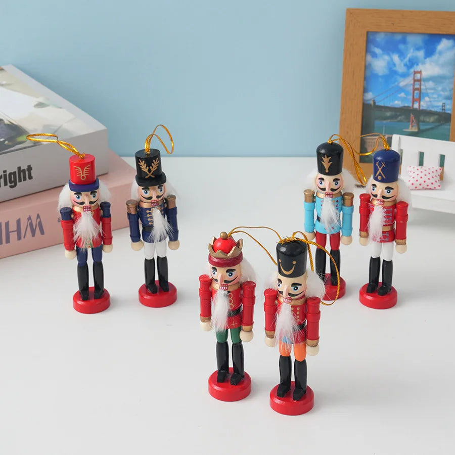 Wooden Nutcracker Soldier Figurine Set 6Pcs 12.5cm Hanging Ornaments Christmas Holiday