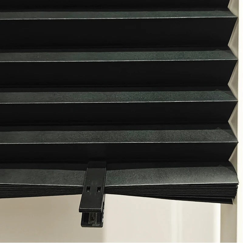 Black Paper Pleated Shade Cordless Self Adhesive Window Blind No Drill Custom Size