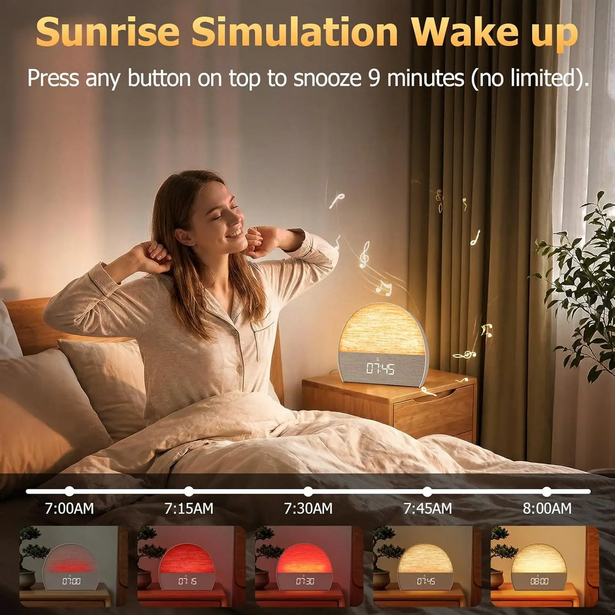 Digital Electronic Fabric Wake-Up Light & Smart Sunrise Alarm Clock with White Noise