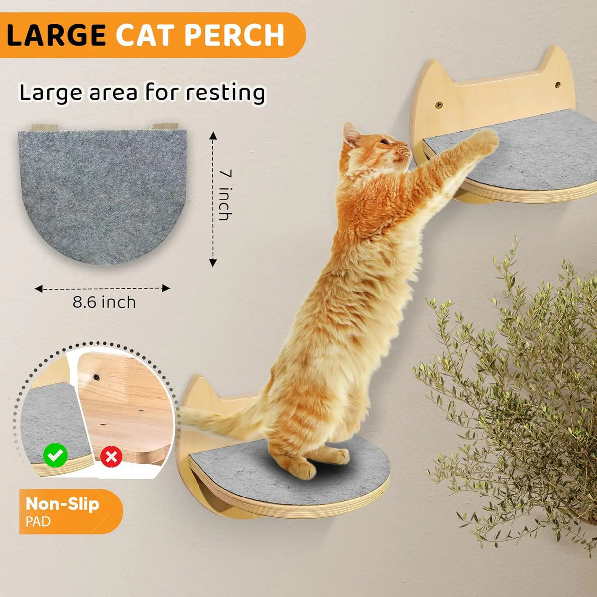 Large Wood Crafts Wall Sign for Cats Wooden Cat Tree with 3 Steps Bed Scratcher Window