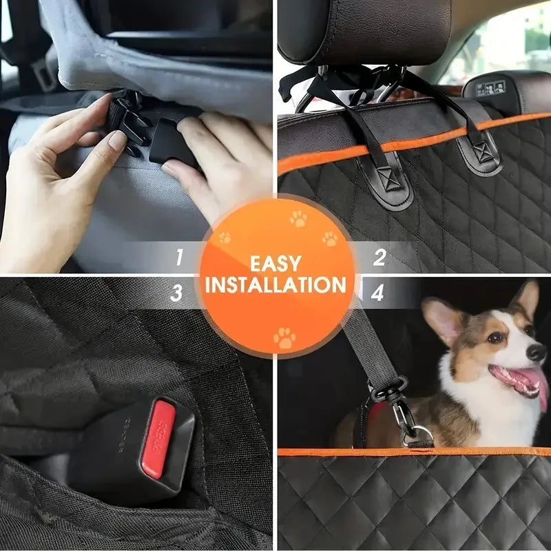 Oxford Waterproof Dog & Cat Car Seat Cover-Hard Bottom Mesh Three-Sided Enclosed Back