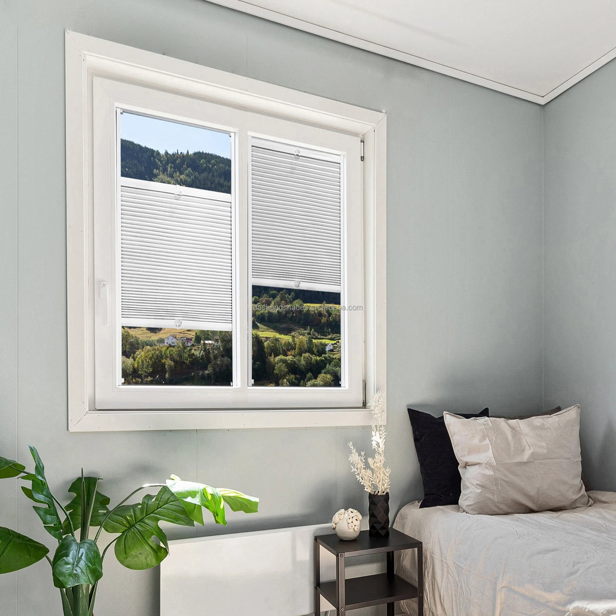 Customized No Drill Self-Adhesive Pleated Blinds Blackout Strip Full Shading Honeycomb