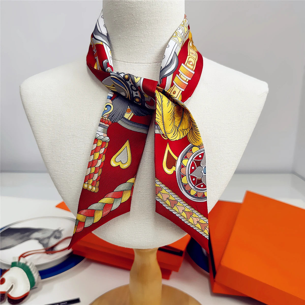 5*86 Cm Neck 100% Silk Scarf Custom Printing Scarves Designer Head Bag Women Stylish