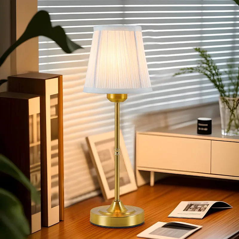 Portable Cordless Lamp Fabric Lampshade Desk Lamp with Built-in Rechargeable Battery