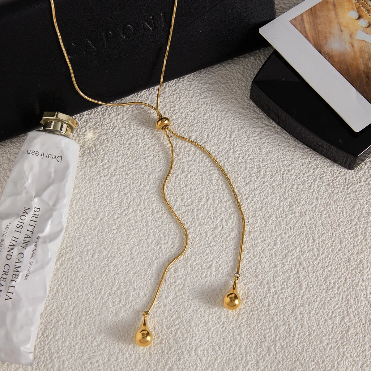 18K PVD Gold Plate Stainless Steel Necklace Waterproof Modern Classic White Zircon