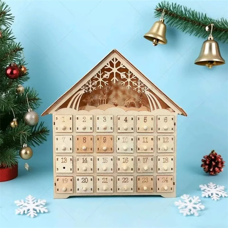 Handmade Eco-Friendly Square Wooden Christmas Countdown Calendar Gift Box Elegant