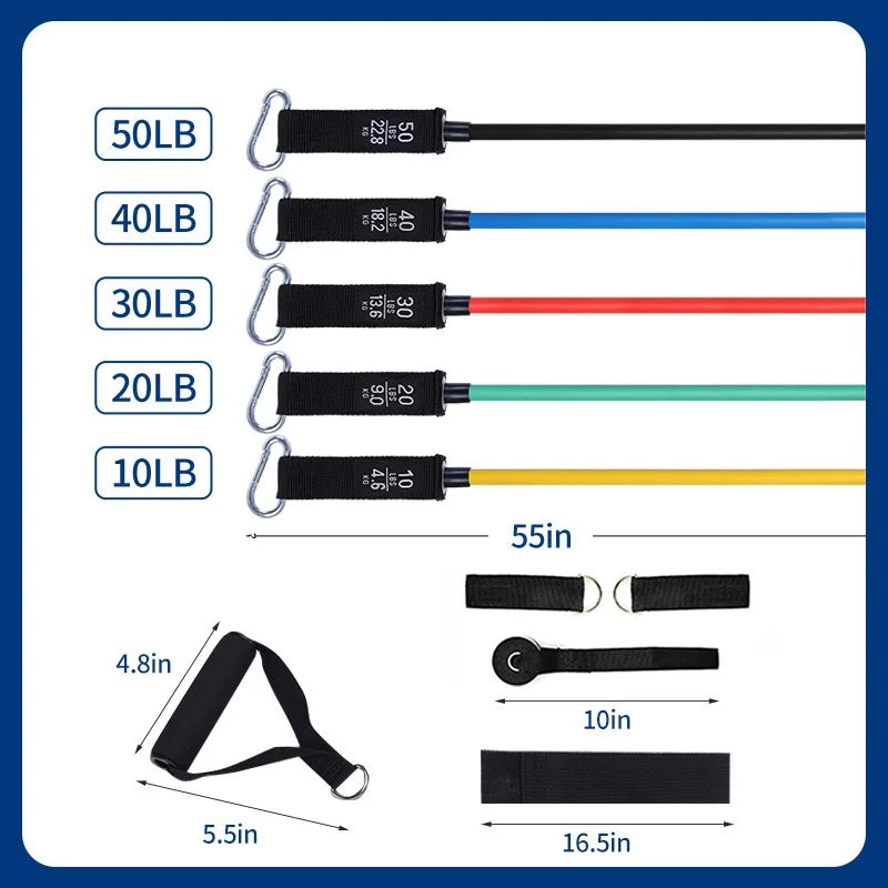 11-Piece Eco-Friendly Latex Resistance Bands Set Customizable Tension Levels Customized