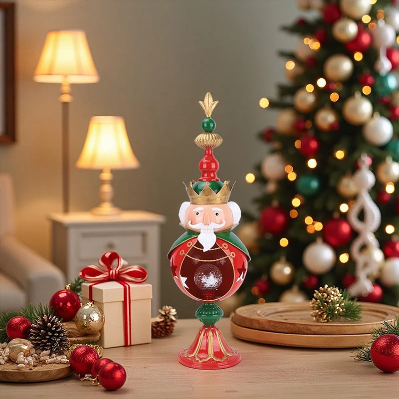 Redeco Traditional Nutcracker Statue Metal Construction with Warm Light Festive Christmas