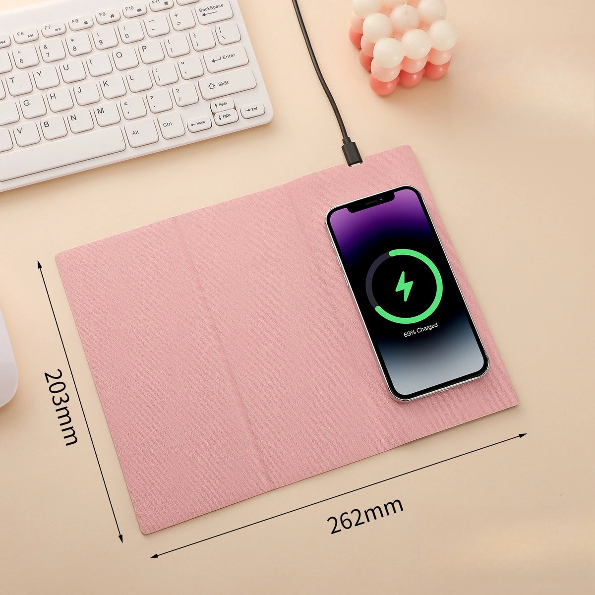 15W Fast Wireless Charging Mouse Pad, Small PU Leather Non-Slip Desk Mat with for Office