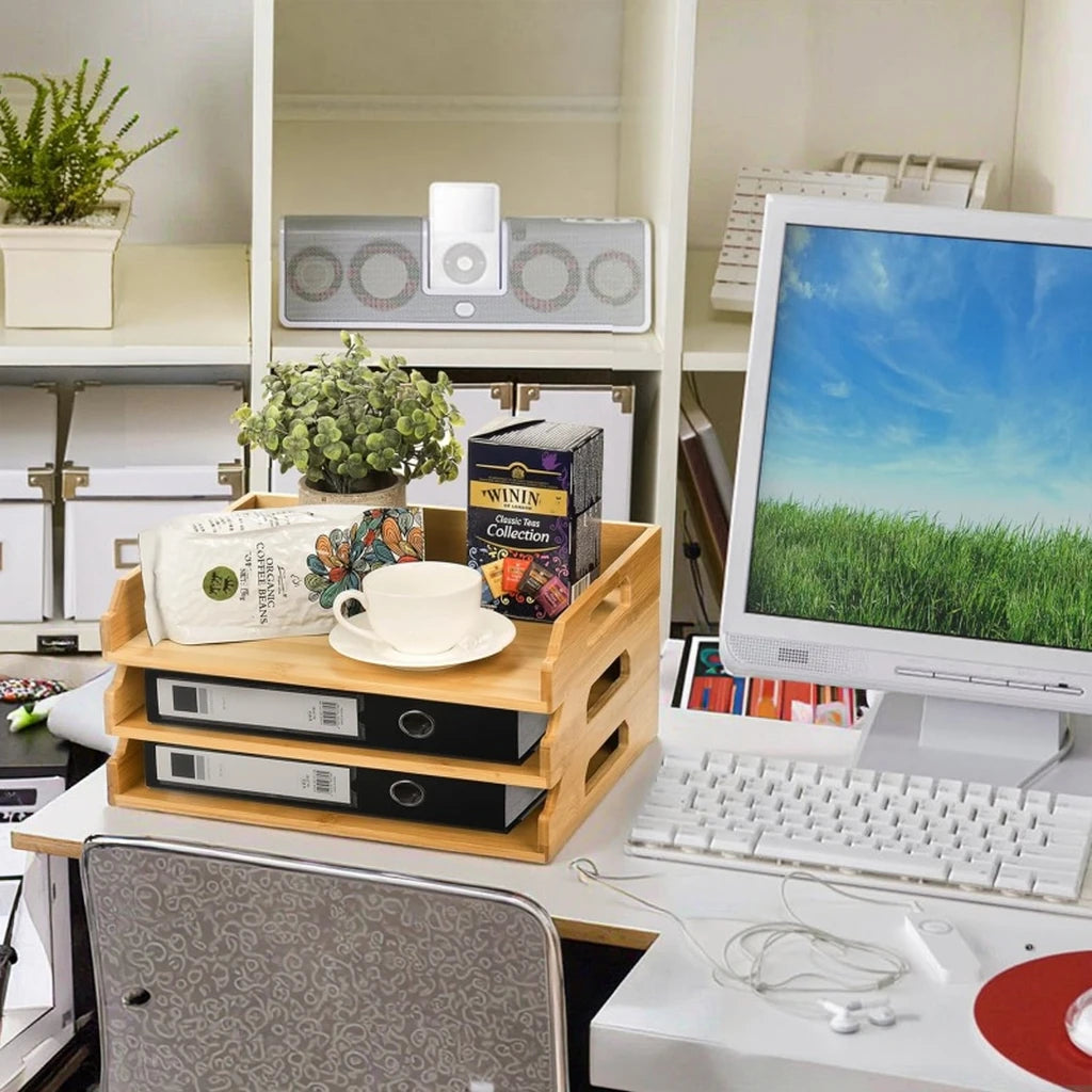 Handmade 3-Tier Bamboo Wood Modern Multi-Purpose Creative Detachable Desk & Home Office